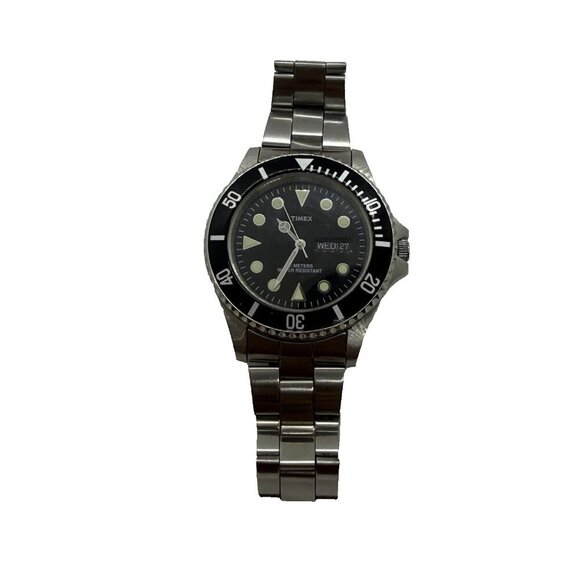 Vintage 1990s Timex Dive Diver Sport Stainless Steel Men’s Watch 43mm Black Face - Picture 1 of 6
